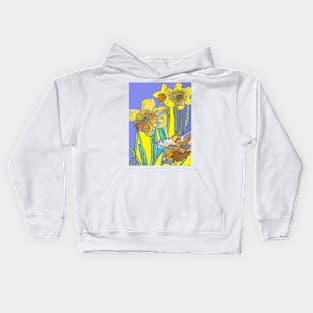 Abstract Yellow Daffodil Watercolor Pattern on Navy Blue Kids Hoodie